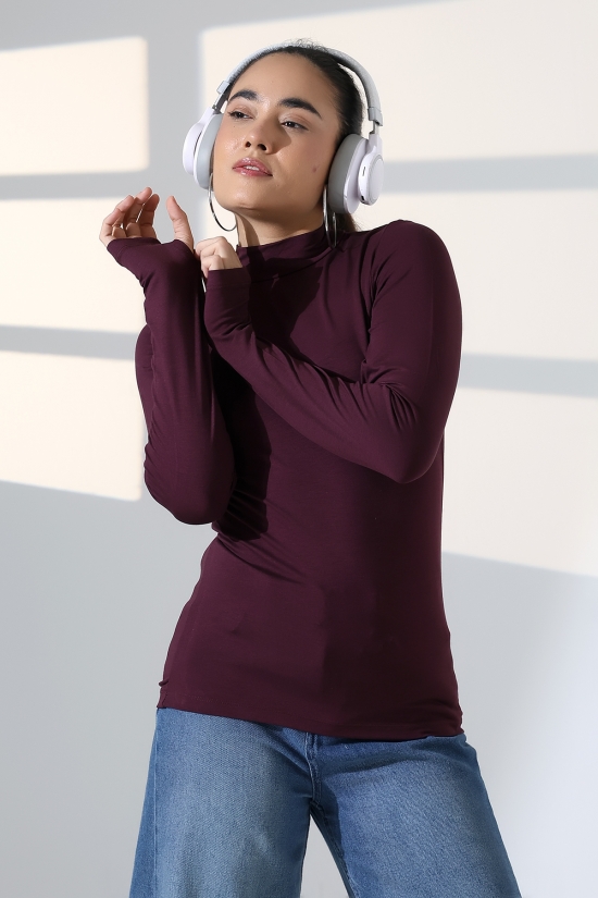 21756 KADIN YARIM BALIKÇI UZUN KOLU PARMAK GEÇMELİ  BLUZ 