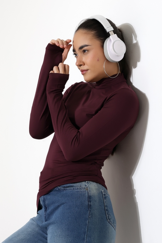 21756 KADIN YARIM BALIKÇI UZUN KOLU PARMAK GEÇMELİ  BLUZ 