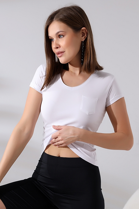 21065 BAYAN KISA KOL CEPLİ LYC PİS V YAKA BADY 