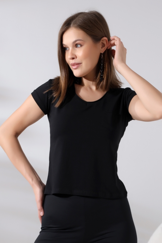 21065 BAYAN KISA KOL CEPLİ LYC PİS V YAKA BADY 