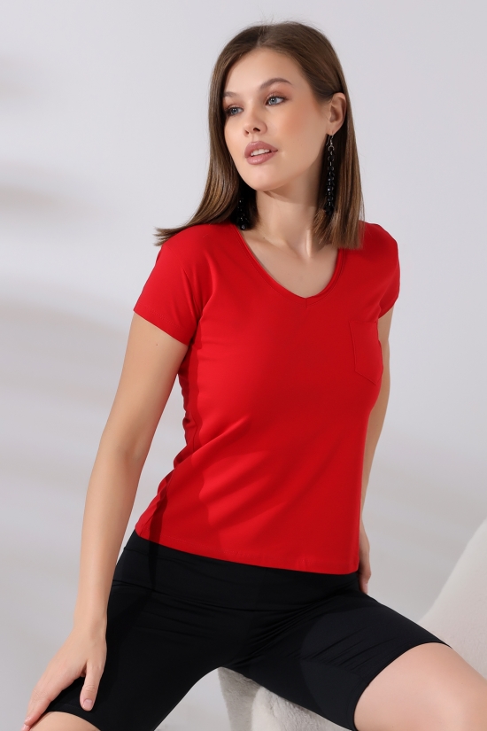 21065 BAYAN KISA KOL CEPLİ LYC PİS V YAKA BADY 