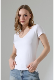 22175 KADIN TULUM V YAKA FULL LYC VORTVİSK KISA KOL TSHIRT 