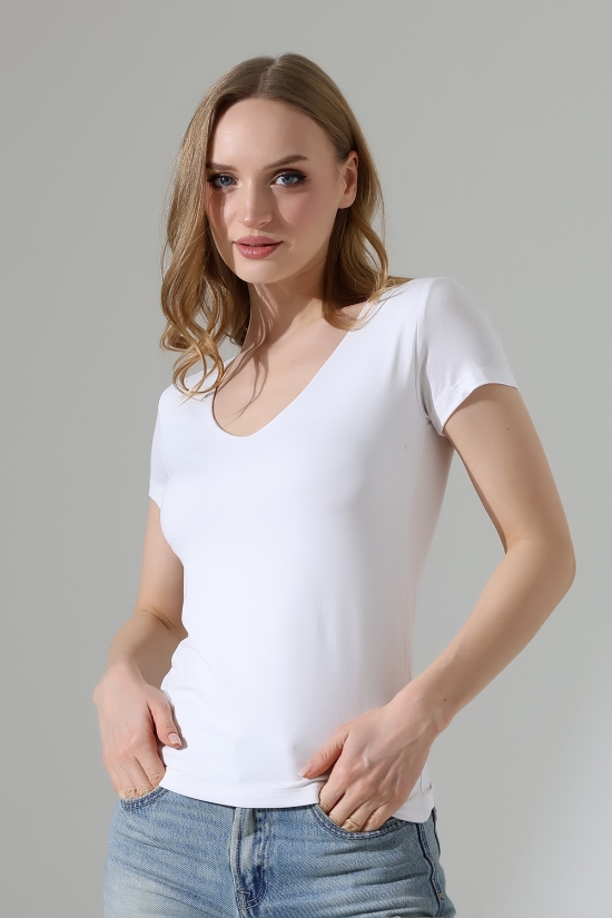 22175 KADIN TULUM V YAKA FULL LYC VORTVİSK KISA KOL TSHIRT 