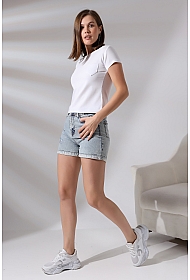 21066 KADIN KISA KOL CEPLİ LYC PİS BİSİKLET YAKA BADY 