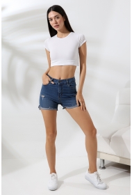 21750  KADIN KISA KOL TEM.BİYEYELİ  BİSİKLET YAKA CROP BADY 