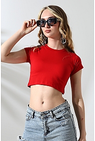 21750  KADIN KISA KOL TEM.BİYEYELİ  BİSİKLET YAKA CROP BADY 