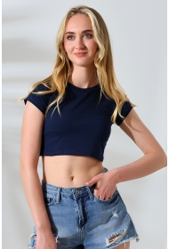 21750  KADIN KISA KOL TEM.BİYEYELİ  BİSİKLET YAKA CROP BADY 