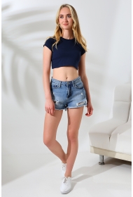 21750  KADIN KISA KOL TEM.BİYEYELİ  BİSİKLET YAKA CROP BADY 