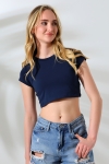 21750  KADIN KISA KOL TEM.BİYEYELİ  BİSİKLET YAKA CROP BADY 