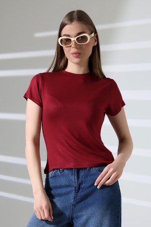 21972 KADIN ÇLK KISA KOL BİSİKLET YAKA TSHIRT 