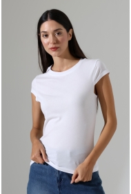 22309  KADIN MİNİMAL KISA KOL İNCE PAMUKLU BİSİKLET YAKA TSHIRT 