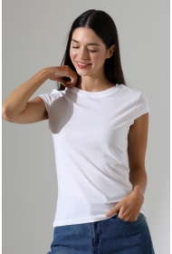 22309  KADIN MİNİMAL KISA KOL İNCE PAMUKLU BİSİKLET YAKA TSHIRT 