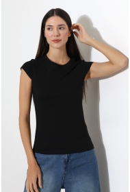 22309  KADIN MİNİMAL KISA KOL İNCE PAMUKLU BİSİKLET YAKA TSHIRT 