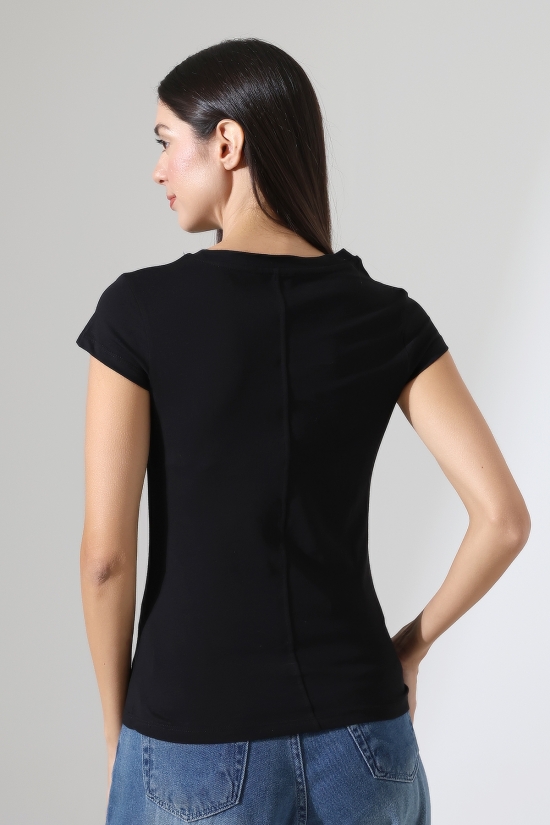 22309  KADIN MİNİMAL KISA KOL İNCE PAMUKLU BİSİKLET YAKA TSHIRT 