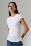 22309  KADIN MİNİMAL KISA KOL İNCE PAMUKLU BİSİKLET YAKA TSHIRT 