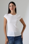 22309  KADIN MİNİMAL KISA KOL İNCE PAMUKLU BİSİKLET YAKA TSHIRT 