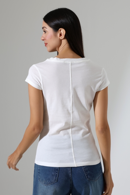 22309  KADIN MİNİMAL KISA KOL İNCE PAMUKLU BİSİKLET YAKA TSHIRT 