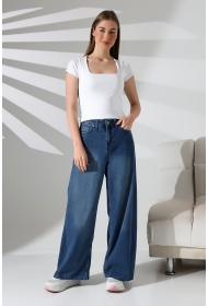 21804  KADIN KISA KOL FULL LYC RİB KOMPAKT PENYE TULUM  KARE YAKA T-SHIRT