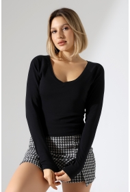 21948 KADIN UZUN KOL GENİŞ V YAKA FULL LYC RİBANA TSHIRT 