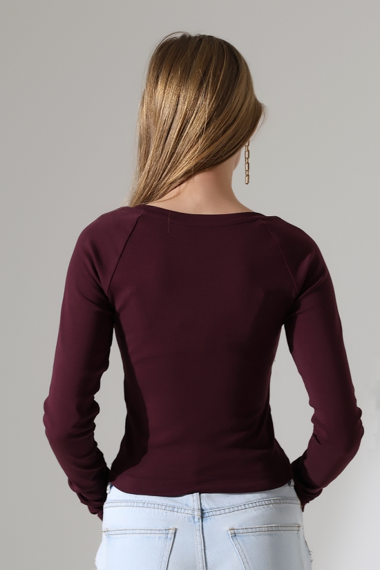 21948 KADIN UZUN KOL GENİŞ V YAKA FULL LYC RİBANA TSHIRT 