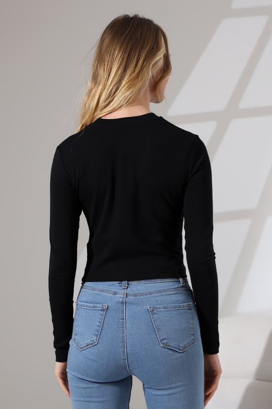 21651 KADIN FULL LYC COMPACK PENYE RİB UZUN KOL DİK BİSİKLET YAKA TSHIRT 