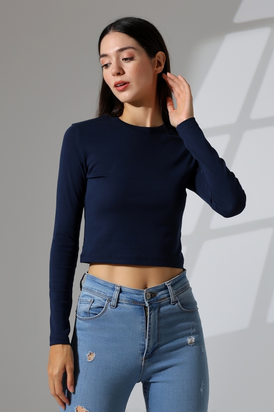 21651 KADIN FULL LYC COMPACK PENYE RİB UZUN KOL DİK BİSİKLET YAKA TSHIRT 