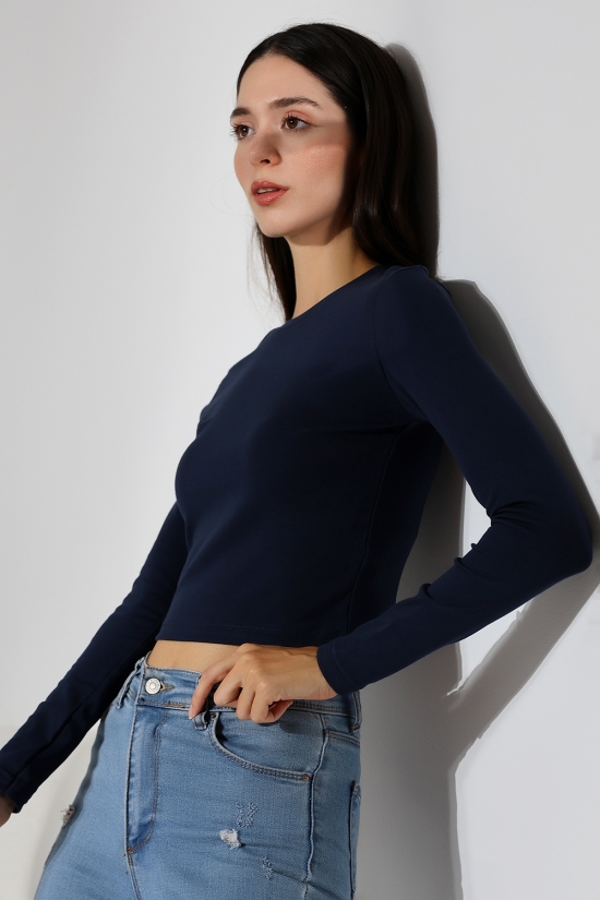 21651 KADIN FULL LYC COMPACK PENYE RİB UZUN KOL DİK BİSİKLET YAKA TSHIRT 