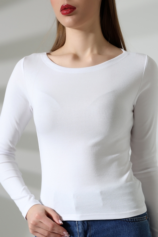 21897 KADIN KAYIK YAKA  FULL LYC KOMPAKT PENYE RİB UZUN KOL TSHIRT 