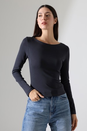 21897 KADIN KAYIK YAKA  FULL LYC KOMPAKT PENYE RİB UZUN KOL TSHIRT  21897 KADIN KAYIK YAKA  FULL LYC KOMPAKT PENYE RİB UZUN KOL TSHIRT