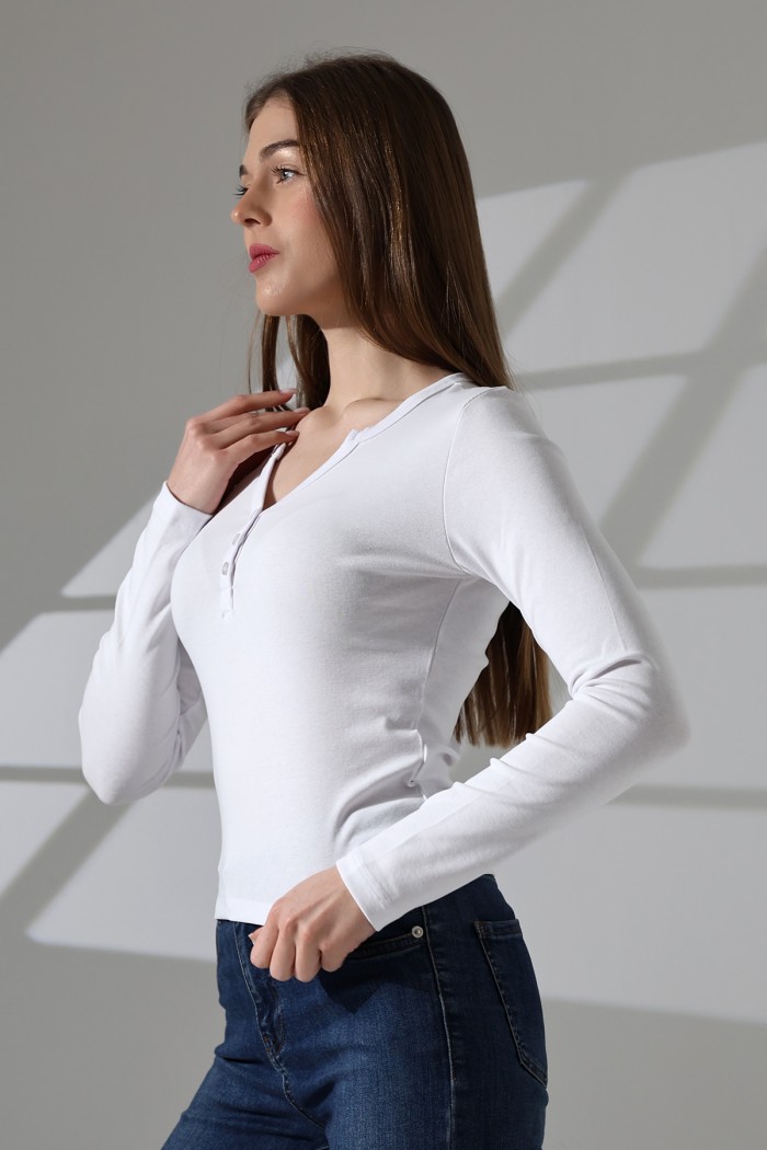 21926 KADIN FULL LYC KOMPAKT PENYE RİB UZUN KOL AÇIK PATLI DÜĞMELİ  TSHIRT  21926 KADIN FULL LYC KOMPAKT PENYE RİB UZUN KOL AÇIK PATLI DÜĞMELİ  TSHIRT