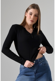 21926 KADIN FULL LYC KOMPAKT PENYE RİB UZUN KOL AÇIK PATLI DÜĞMELİ  TSHIRT 