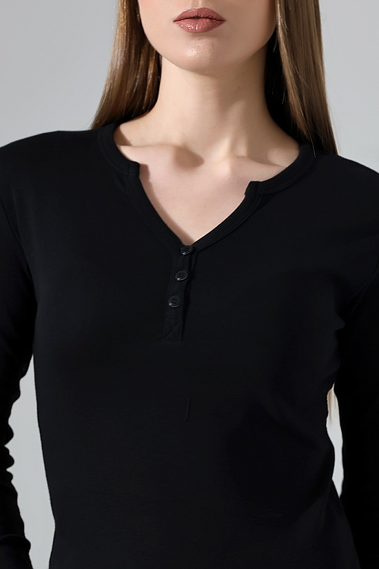 21926 KADIN FULL LYC KOMPAKT PENYE RİB UZUN KOL AÇIK PATLI DÜĞMELİ  TSHIRT 