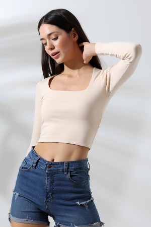 21650 KADIN FULL LYC COMP PENYE RİB UZUN KOL TULUM KARE YAKA KISA TSHIRT 21650 KADIN FULL LYC COMP PENYE RİB UZUN KOL TULUM KARE YAKA KISA TSHIRT