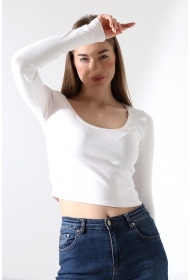 21946 KADIN FULL LYC COMP PENYE RİB UZUN KOL OVAL YAKASI TIRN LAST.DANTEL YAKA TSHIRT