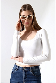 21946 KADIN FULL LYC COMP PENYE RİB UZUN KOL OVAL YAKASI TIRN LAST.DANTEL YAKA TSHIRT