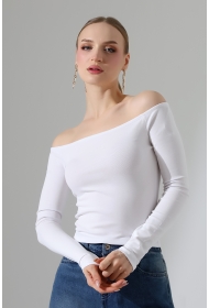 22141 KADIN KAYIK YAKA FULL LYC RİB UZUN KOL REGLAN VE OMUZ DÜŞÜMLÜ TSHIRT 