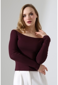 22141 KADIN KAYIK YAKA FULL LYC RİB UZUN KOL REGLAN VE OMUZ DÜŞÜMLÜ TSHIRT 