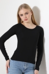22195 KADIN REGLAN KARYOKALI KAYIK KALIN YAKA FULL LYC KOMPAKT PENYE RİB UZUN KOL TSHIRT 