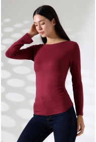 21951 KADIN KAYIK YAKA YANLARI LAST BÜZGÜLÜ FULL LYC VORTVİSK RİBANA UZUN KOL TSHIRT 