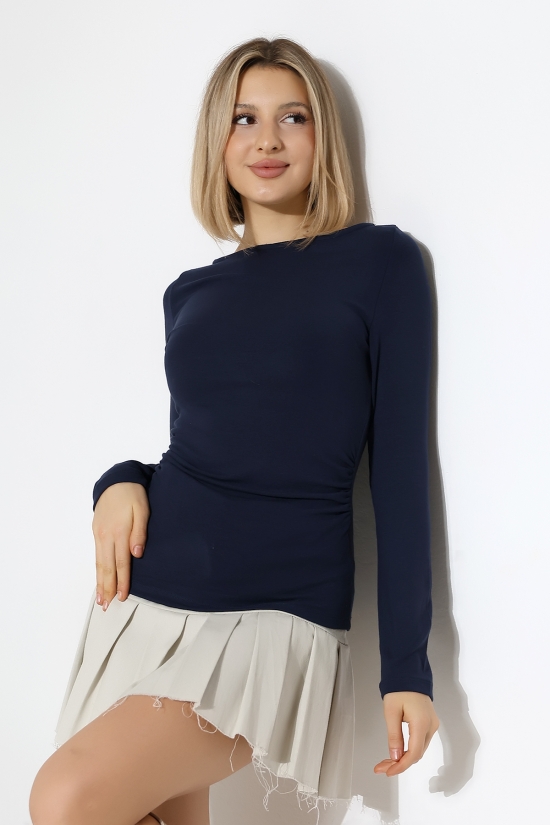 21951 KADIN KAYIK YAKA YANLARI LAST BÜZGÜLÜ FULL LYC VORTVİSK RİBANA UZUN KOL TSHIRT 