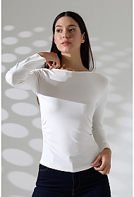 21951 KADIN KAYIK YAKA YANLARI LAST BÜZGÜLÜ FULL LYC VORTVİSK RİBANA UZUN KOL TSHIRT 