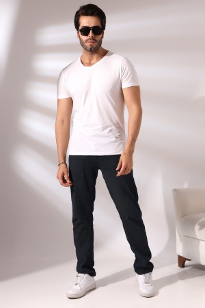 19958 ERKEK KISA KOL V YAKA PİS DİKİMLİ FLAMLI TSHIRT 
