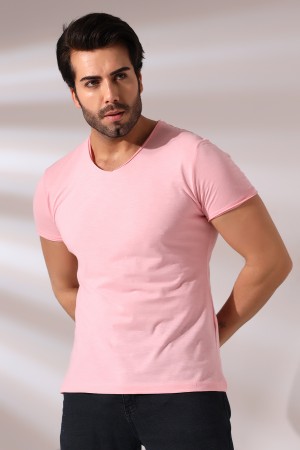19958 ERKEK KISA KOL V YAKA PİS DİKİMLİ FLAMLI TSHIRT 