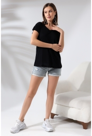 19410 KADIN KISA KOL SALAŞ V YAKA VSK TSHIRT