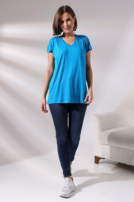 19410 KADIN KISA KOL SALAŞ V YAKA VSK TSHIRT