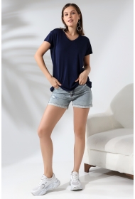 19410 KADIN KISA KOL SALAŞ V YAKA VSK TSHIRT