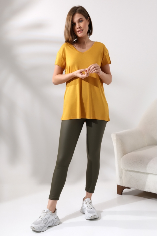 19410 KADIN KISA KOL SALAŞ V YAKA VSK TSHIRT