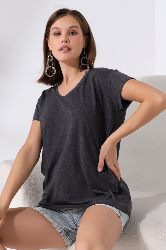 19410 BAYAN KISA KOL SALAŞ V YAKA VSK TSHIRT