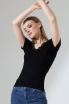 22268 KADIN V YAKASI DANTELLİ FULL LYC VORTVİSK KISA KOL BLUZ 