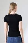 22268 KADIN V YAKASI DANTELLİ FULL LYC VORTVİSK KISA KOL BLUZ 